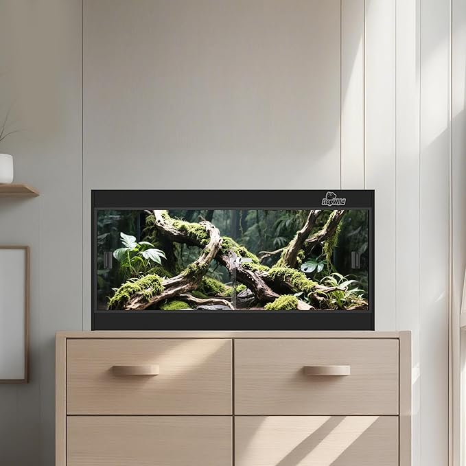 20 Gallon PVC Reptile Enclosure, RepWild 24"x18"x12" Terrarium/Tank with Heavy-Duty Screen Top, Glass Sliding Doors & Lock for Bearded Dragons, Ball Python, Geckos, Lizards