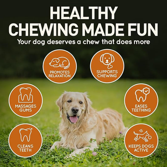 Wildfang® Leather Dog Toy, Large - Leather Bone for Teething Dog, Dental Toys for Puppies, Training for Chewing Muscles, Puppy Chew Bones for Light or Medium Chewers (for Dogs Over 33 lbs), Pack of 3