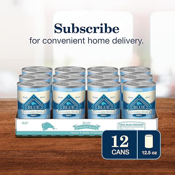 Blue Buffalo Homestyle Recipe Puppy Wet Dog Food, Made with Natural Ingredients, Chicken Dinner with Garden Vegetables & Brown Rice, 12.5-oz Cans (12 Count)