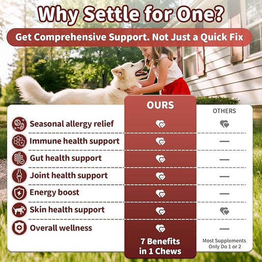 Dog Allergy Chews, Probiotics Supplement for Dogs Seasonal Allergies & Immune Support & Gut Health Pro, Mushroom Soft Chews for Joint, Energy, Itching Skin Support, Bacon Flavor - 90 Count