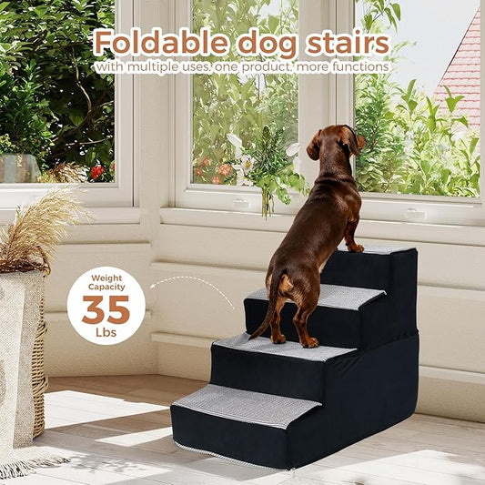 Dog Stairs for Small Dogs and Cats 18.5" H 4-Step Dog Steps for High Bed Couch and Sofa High-Density Foam Pet Stairs with Supporting Board Pet Steps with Non-Slip Bottom Washable Cover