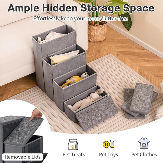 Giantex Dog Stairs with Storage - 23" H Folding 4-Step Pet Stairs for Small and Medium Dogs, Non-Slip & Soft Adjustable Dog Steps for High Beds Couch Sofa Window, Gray