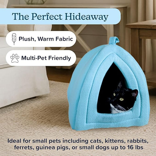 Cat House Indoor Cat Bed with Removable Foam Cushion, Plush Cat Tent Bed for Small Pets, Comfortable Cozy Hideaway for Cats, Kittens, Rabbits, Guinea Pigs, Ferrets, Hedgehogs, by PETMAKER