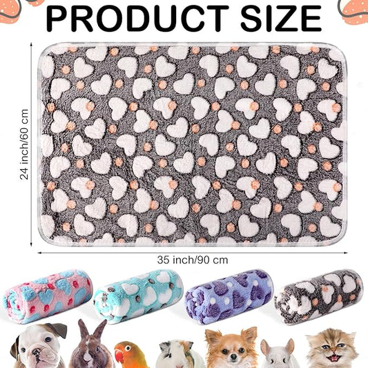 Reginary 4 Pcs Waterproof Guinea Pig Blankets Washable Small Animal Fleece Bedding Guinea Pig Cage Liners Reusable Training Pads Pet Pee Pad Sleep Mat for Hamster(Heart Pattern,35 x 24 Inch)