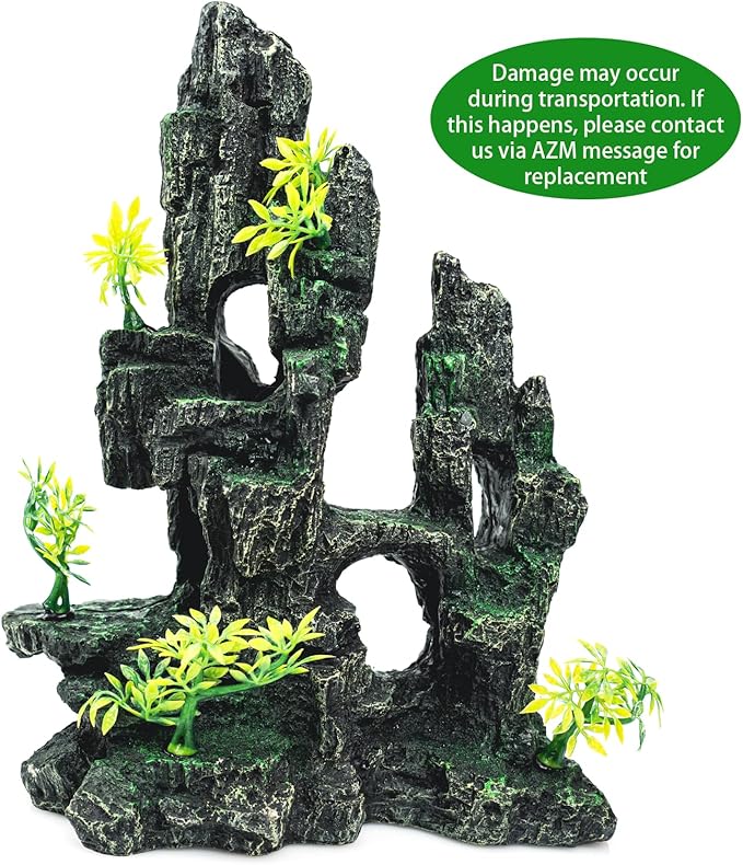 SiissaPeksid Aquarium Decor - Fish Tank Decorations with Mountain View Stone Ornament, Ideal for Betta, Snails, Turtle, Hiding, Climbing, Exploring, Landscaping, Aquascaping