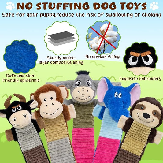 MeetYooo 5 Pack No Stuffing Dog Squeaky Toys, Dog Chew with Crinkle and Squeaker, Cute Animal Plush to Keep Them Busy, Suitable for Large and Aggressive Chewers