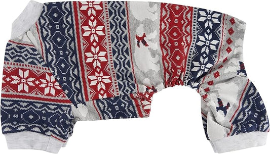 Lanyarco Bear Snowflake Ugly Christmas Clothes for Small Dog Pajamas Onesie PJS for Pet Grey Red Back Length 12"