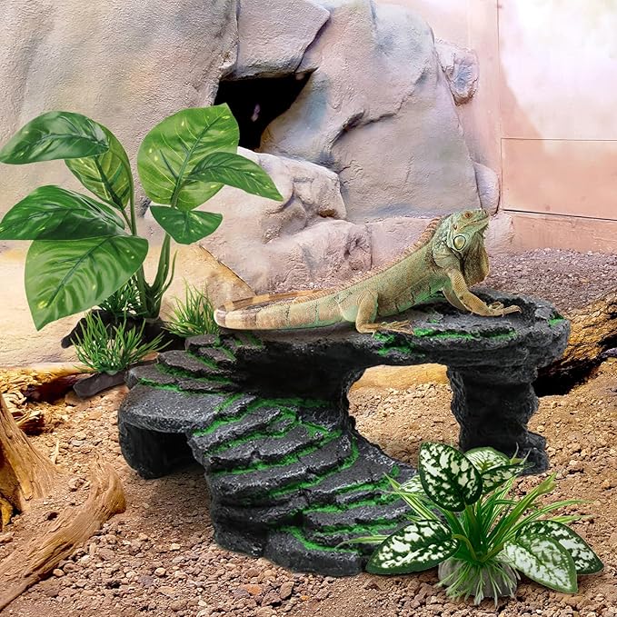 Moonorange Reptile Artificial Plants, Terrarium Plants Decorations Supplies, Aquarium Fish Tank Plant, Amphibian Habitat Hideout Tank Accessories (M Set-2pcs/G)