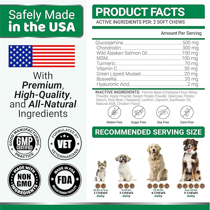 YUMA'S Glucosamine for Dogs - Hip and Joint Supplement for Dogs - 170 Ct - Glucosamine Chondroitin Chews - Joint Pain Relief Supplement with MSM - Advanced Health - Mobility Support - Made in USA