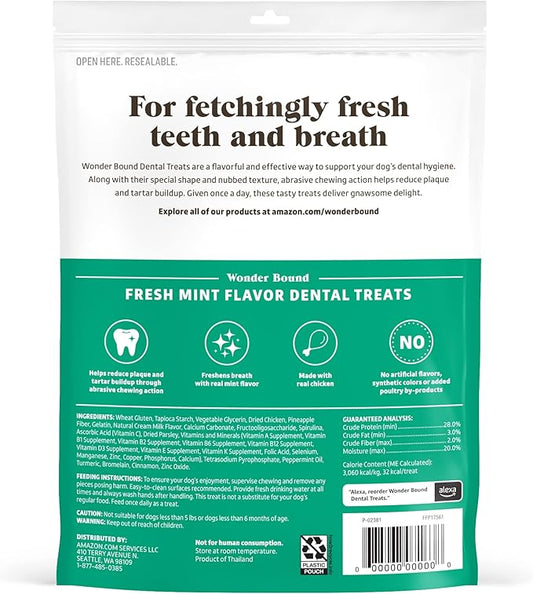 Wonder Bound Dog Dental Treats for Tiny Dogs (5-15 lbs), Fresh Mint Flavor, Made with Real Chicken, Nubbed Texture for Plaque & Tartar Control, Freshens Breath While Chewing, 43 Count