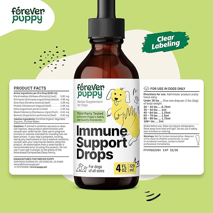 Forever Puppy Immune Drops for Dogs - Echinacea & Mullein Leaf Extract - Liquid Immune Support Supplement for Dogs of All Breeds & Sizes - 4 fl oz
