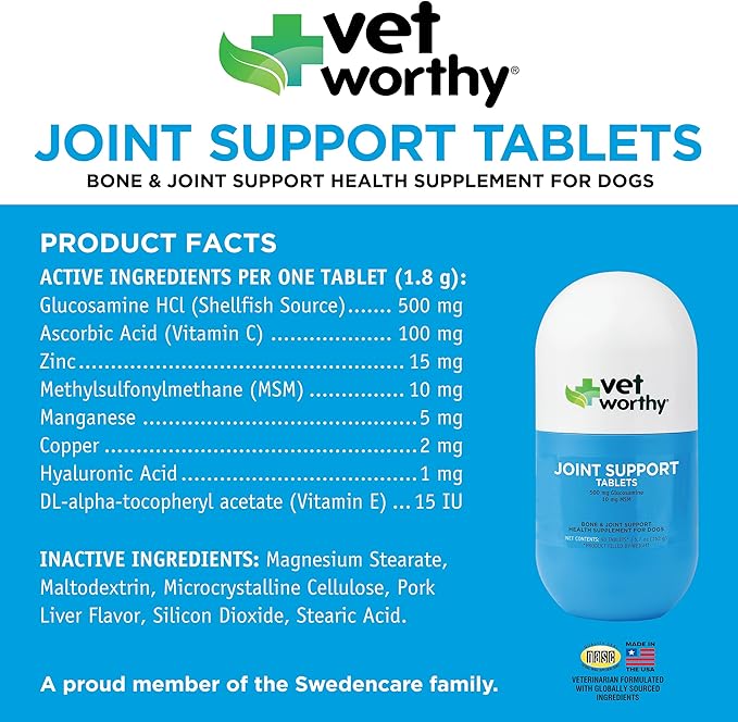 Vet Worthy Dog Hip and Joint Supplement - Glucosamine Chondroitin for Dogs with MSM and Essential Minerals - Early Care Formula for Dog Joint Health and Flexibility - Liver-Flavored Tablet (90 ct)
