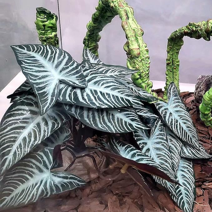 KERUIDENG Reptile Plants,Terrarium Decor,Amphibian Habitat Decor,Artificial Plants for Gecko Chameleon Snake Tortoise Tank Accessories with Base(Xanthosoma sagittifolium)