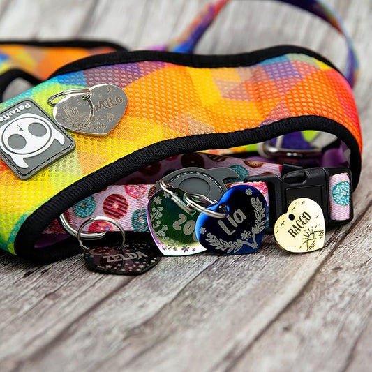 Personalized Dog Tag with 5 Lines of Custom Deep Engraved Durable Stainless Steel Pet ID Name Tag Designer Regular Size Heart