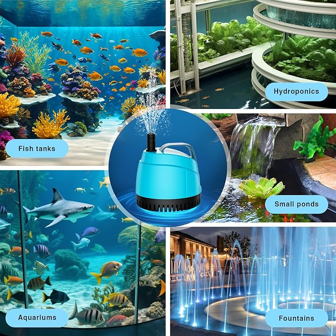 450GPH Ultra Quiet Bottom Suction Submersible Water Pump (1700L/H, 25W) with 3 Nozzles,6.5ft High Head,6ft Power Cord,Suitable for Aquariums,Fish Tanks,Pond Fountains, Hydroponic Green