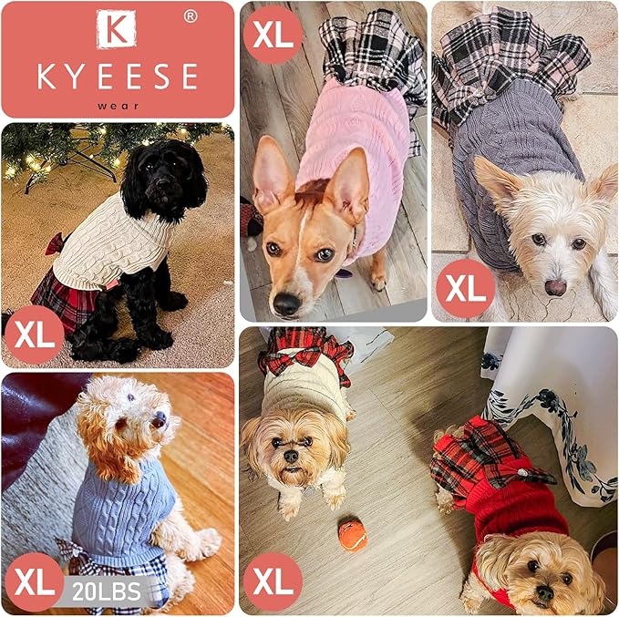 KYEESE Dog Sweater Warm Pullover Pet Coats Comfy Dogs Clothes with Bowtie Thick Dog Sweaters for Small Dogs Male Soft Turtleneck Cat Sweaters Stretchy Knitwear Pet Sweater Dress, Black, X-Large