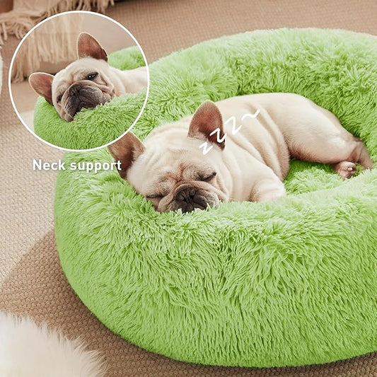 Love's cabin 20in Cat Beds for Indoor Cats - Cat Bed with Machine Washable, Waterproof Bottom - Light Green Fluffy Dog and Pet Calming Cushion Bed for Joint-Relief and Sleep Improvement