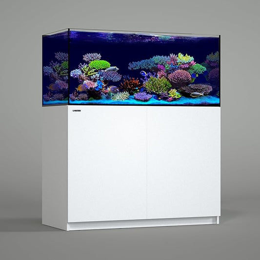 LANDEN RS 120 ReefStar Saltwater Aquarium Reef-Ready Sump Aquarium – 100 Gal Display + 45 Gal Sump | 47.2″×21.7″×20.9″ Tank + White Cabinet/Built-in Filtration