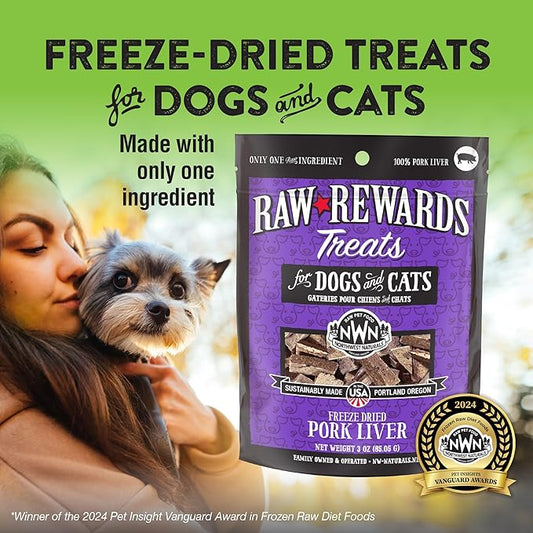 Northwest Naturals Raw Rewards Freeze-Dried Pork Liver Treats for Dogs and Cats - Bite-Sized Pieces - Healthy, 1 Ingredient, Human Grade Pet Food, All Natural, Proudly Made in USA, 3 Oz