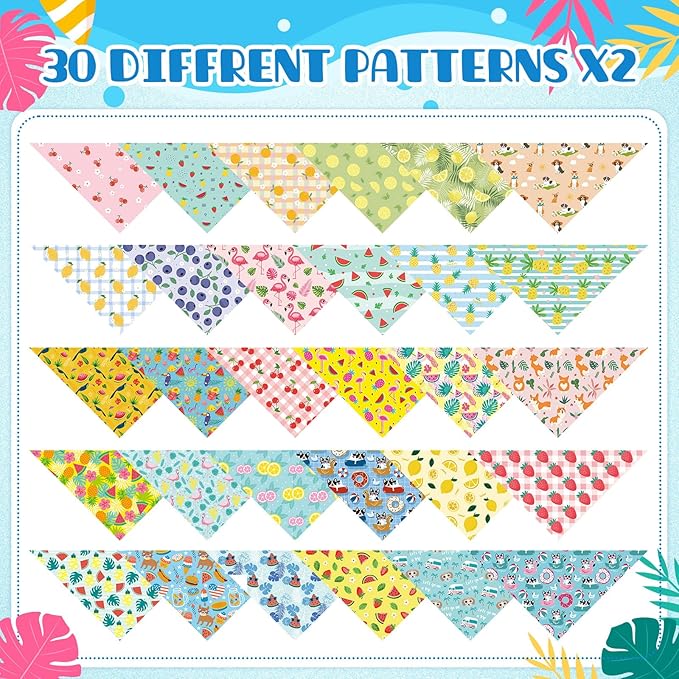 Sanwuta 60 Pcs Dog Bandanas Bulk Fruit Bibs Adjustable Cat Dog Bibs Triangle Scarf Holiday Pet Costume for Small to Large Pet (Fruit Pattern)