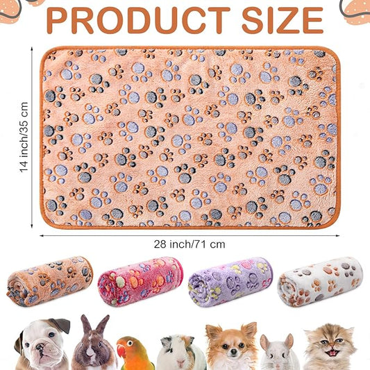 Reginary 4 Pcs Waterproof Guinea Pig Blankets Washable Small Animal Fleece Bedding Guinea Pig Cage Liners Reusable Training Pads Pet Pee Pad Sleep Mat for Hamster(Paw Print,28 x 14 Inch)