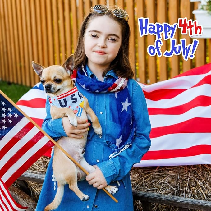 60 Pcs 4th of July Day Dog Bandanas Patriotic Dog Bibs American Flag Pet Costume Adjustable Dog Cat Holiday Outfit Washable Triangle Scarf Kerchief for Small to Medium Pet