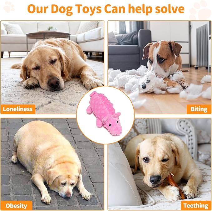 KrauzPet Plush Squeaky Dog Toys, Soft Stuffed Animals Dog Toy with Squeaker, Interactive Crinkle Dog Toys, Puppy Teething Chew Toy for Small, Medium & Large Breeds