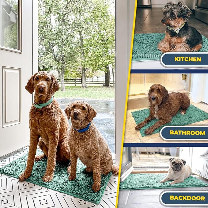 Muddy Mat® | Super Absorbent Door Mat Indoor, Microfiber Quick Dry Chenille Entryway Rug, Non-Slip Front Door Mat, Indoor Mats for Entryway, Machine Washable Pet Rug, Seafoam Green 59"x35"
