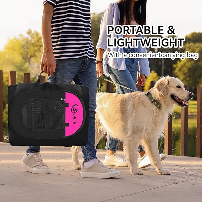 Dog Cat Playpen, Medium Puppy Pet Playpen, Dog Crate Tent Cage Indoor/Outdoor, Portable Pop Up Dogs Kennel Playpen with Carrying Case for Dogs/Cats/Rabbits, Hot Pink