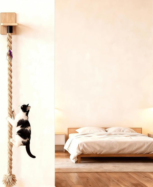 Cat Climbing Rope, Wall Mounted Cat Ladder,1" x 4.92 ft, Natural Sisal Rope, Durable Scratcher for Indoor/Outdoor Pets, cat Trees Replacement Rope for Playing(Wood)