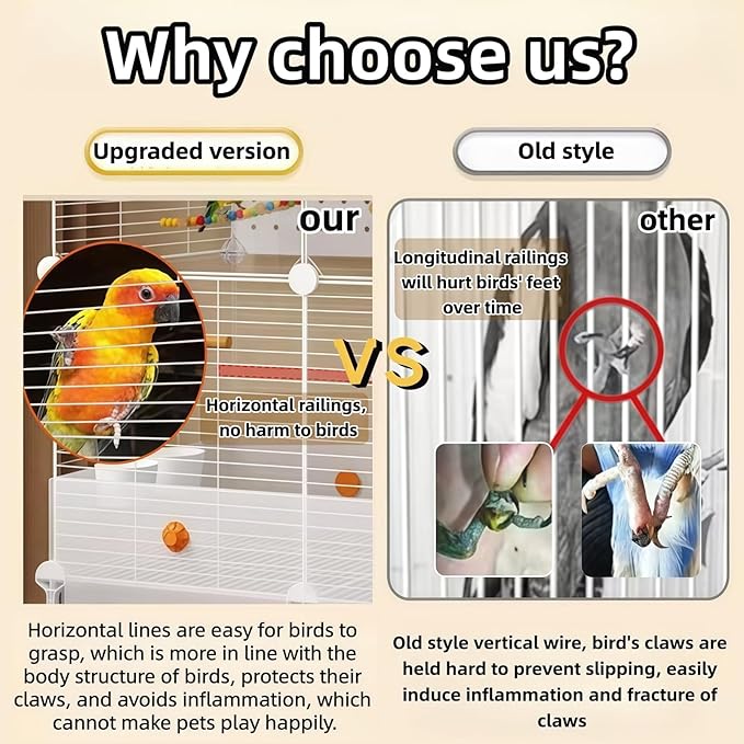 60in Large Flight Bird cage, Equipped with Bird's Nest, Ladder, Swing, Feeder, etc. with Wheels for Easy Outdoor Movement, Suitable for Parrots, Pigeons (White, 28.4" L x14.2W x 60" H)