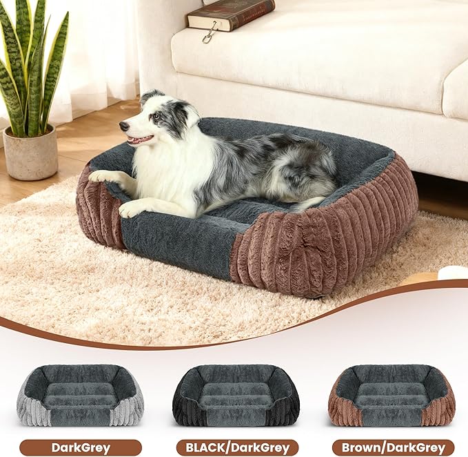 Dog Beds for Extra Large Dogs 39x32 Inch, Comfort-Sided Orthopedic XL Dog Bed Couch with Breathable Shredded Memory Foam, Faux Rabbit Fur Pet Bed, Non-Detachable, Non-Slip, Machine Washable
