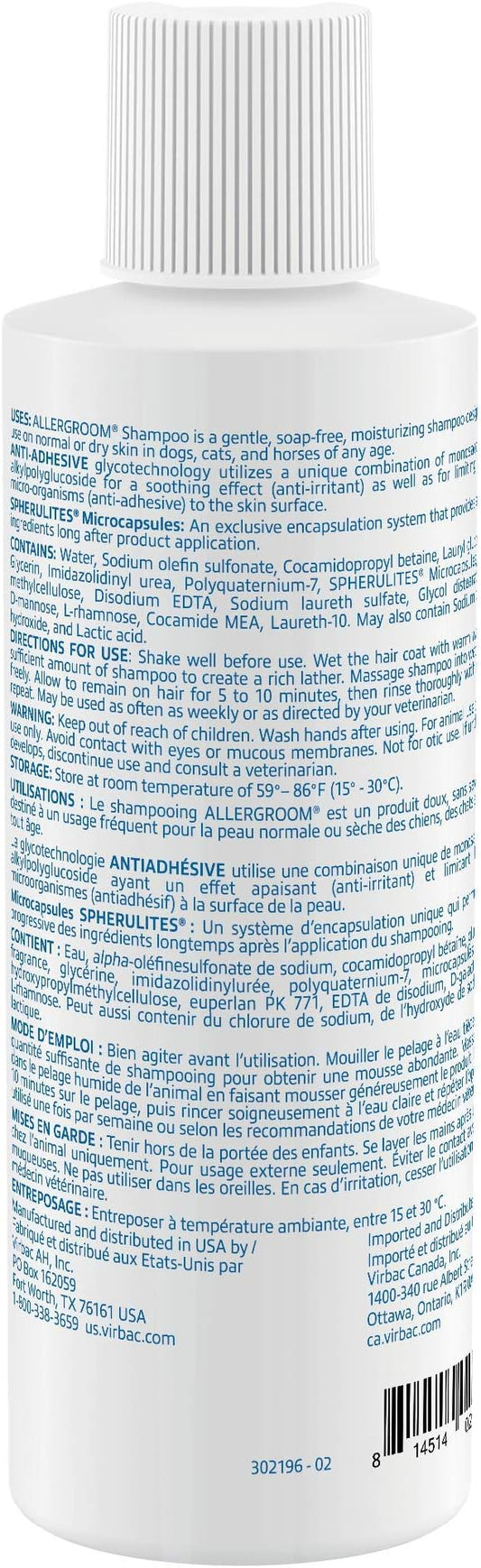 Virbac Allergroom Pet Shampoo For Dogs, Cats & Horses (8 oz) - For Normal or Dry Skin