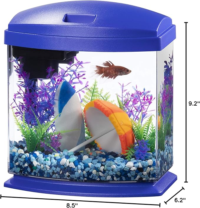 Aqueon LED MiniBow Small Aquarium Fish Tank Kit with SmartClean Technology, Blue, 1 Gallon