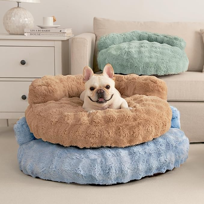 EHEYCIGA Large Dog Bed Sofa – Fluffy Faux Rabbit Fur Pet Couch for Medium and Large Dogs, Washable Removable Cover, Waterproof and Non-Slip, 36 Inch, Camel