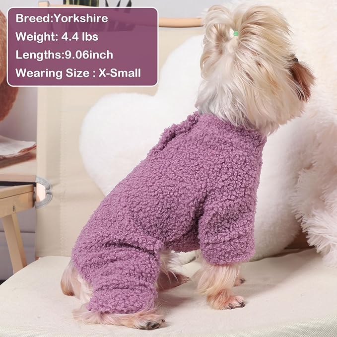 Fleece Dog Sweater Dog Pajamas Small Sized Dogs Boy Girl Fleece Puppy Clothes Jammies 4 Leg Doggie Pjs for Chihuahua Yorkie Spring Winter Warm Pet Onesies Jumpsuit Clothing Male Female, XS, Purple
