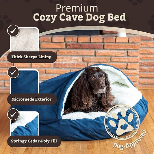 Snoozer Luxury Microsuede Cozy Cave Pet Bed, Large - Sapphire