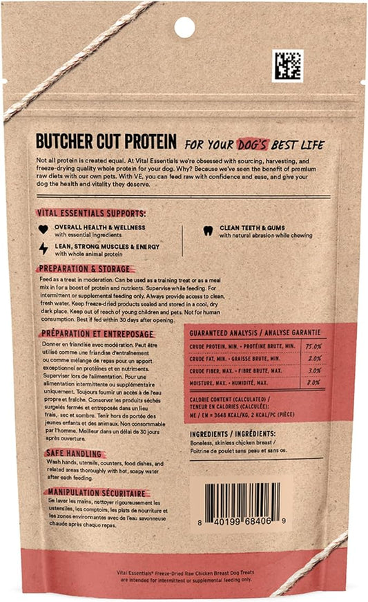 Vital Essentials Single Ingredient Chicken Breast Dog Treats, 2.1 oz | Freeze-Dried Raw | Premium Quality High Protein Training Treats | Grain Free, Gluten Free, Filler Free