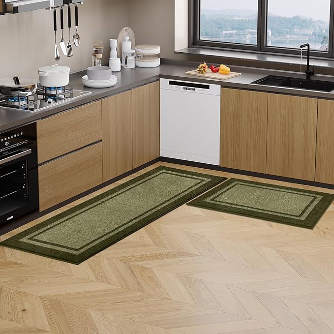 Kitchen Rugs 24" x 36", Non-Slip Machine Washable Kitchen Runner Rugs Floor Mats, Absorbent Comfort Standing Mats for Kitchen, Sink, Laundry and Hallway, Budding Green & Sage Green