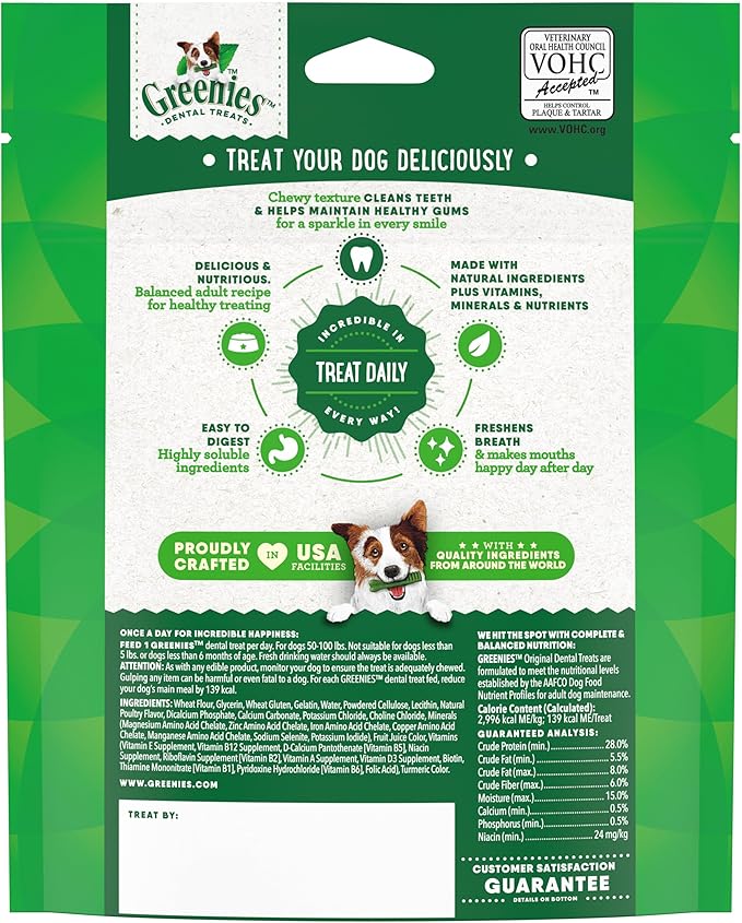 Greenies Veterinarian-Recommended Adult Natural Dental Dog Treats Large Size, Original Flavor, 6 oz. Pack, 4 Count