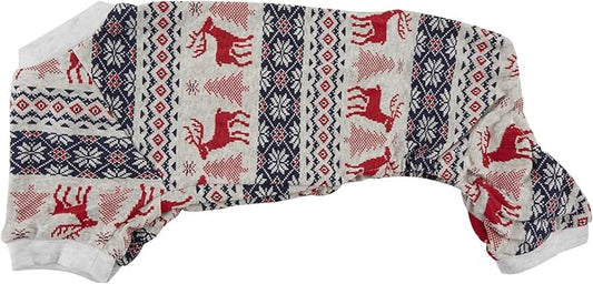 Lanyarco Cotton Dog Christmas Pajamas, Xmas Grey Red Clothes Pet Dog Pajamas Jumpshit PJS for Pets 9" XSmall