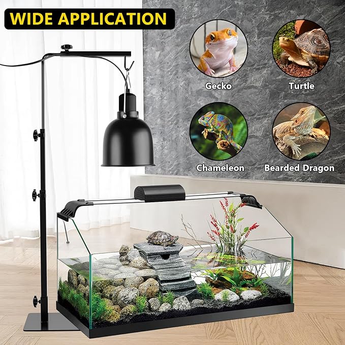 LUCKY HERP Reptile Lamp Stand, Adjustable 14-32 inch Metal Floor Light Holder, Heat Lamp Stand Reptile Light Stand for Glass Terrarium Heating Light & Dome Lampshade