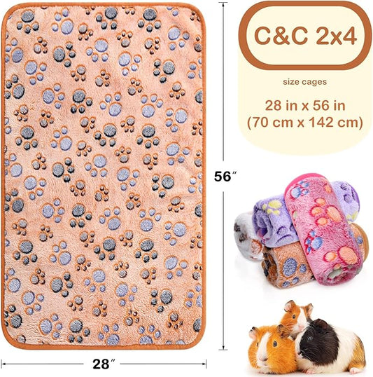 Reginary 4 Pcs Waterproof Guinea Pig Blankets Washable Small Animal Fleece Bedding Guinea Pig Cage Liners Reusable Training Pads Pet Pee Pad Sleep Mat for Hamster(Paw Print,28 x 56 Inch)