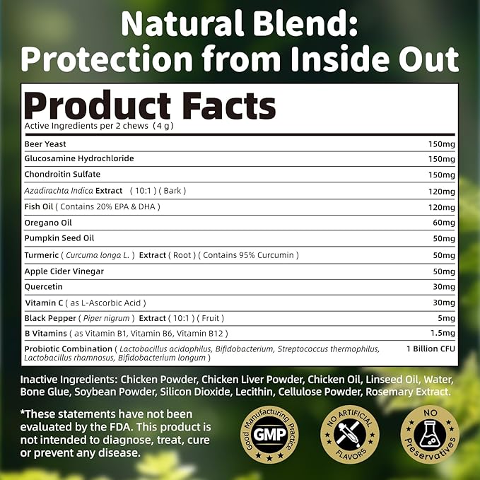 Dog Flea and Tick Treatment Chewable, 5-in-1 Natural Flea and Tick Prevention Chews, Dog Oral Flea and Tick Support Supplement, for All Breeds and Ages, Chicken Flavor, 135 Count