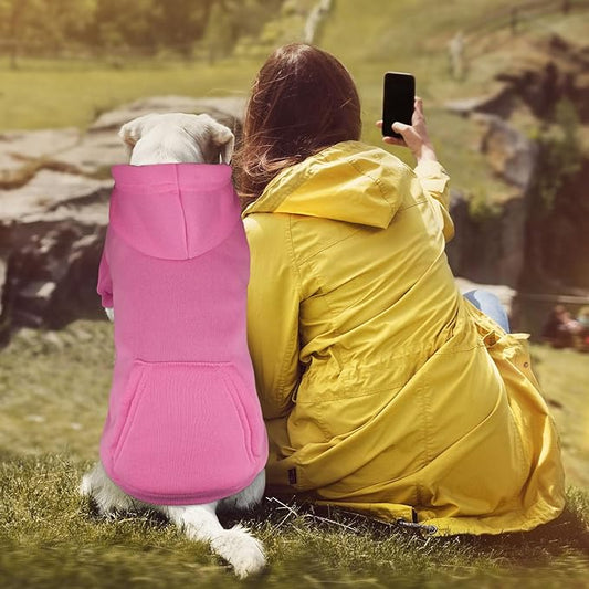Dog Hoodie Dog Sweaters for Large Dogs Dog Sweater Solid Soft Brushed Fleece Dog Clothes Dog Hoodie Sweatshirt with Pocket(Pink-L)