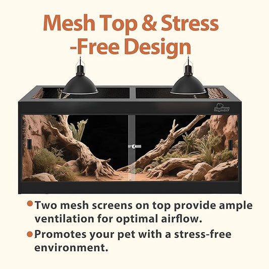4x2x2 (120 Gallon) PVC Reptile Enclosure, RepWild Terrarium/Tank with Heavy-Duty Screen Top, Glass Sliding Doors & Lock for Bearded Dragons, Ball Python, Geckos, Lizards