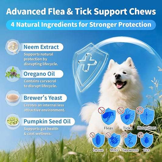 Dog Flea and Tick Treatment Chewable, 5-in-1 Natural Flea and Tick Prevention Chews, Dog Oral Flea and Tick Support Supplement, for All Breeds and Ages, Chicken Flavor, 135 Count