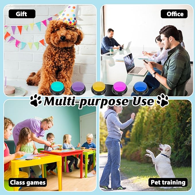 10 Color Voice Recording Buttons for Dogs Dog Training Communication Buttons with 30 Sec Record and Playback, Pet Training Buzzer for Puppy Cats, Funny Gifts for Pet Lovers (10 Pack)