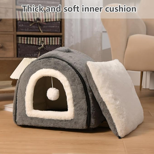 Cat Bed for Indoor Cats,Foldable cat cave,Anti-Slip & Water-Resistant Bottom,cat Houses for Indoor Cats or Small Dogs, Kitten Tent, Rabbit Bed (Dark Grey, L:(17.5"×16.9"×15.9"))