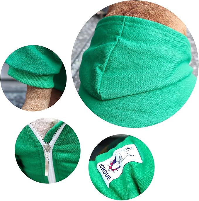 iChoue Pug Clothes Hoodies for Dogs Puppy French Bulldog Frenchie English Boston Terrier Bully Pitbull Sweatshirt Sweater Clothing Cold Weather Winter Coats - Green/Small